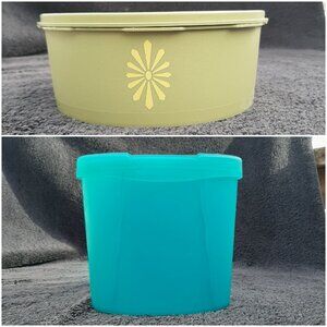 VTG Tupperware Impressions Stacking Canister Aqua Blue & Vtg Servalier Canister